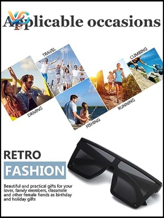 Oversized Flat Top Square Sunglasses Vintage Y2K Classic Shade Unisex Trendy